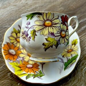 Royal Albert Footed Demitasse Flower of the Month #3 “Daisy” Tea Cup & Saucer